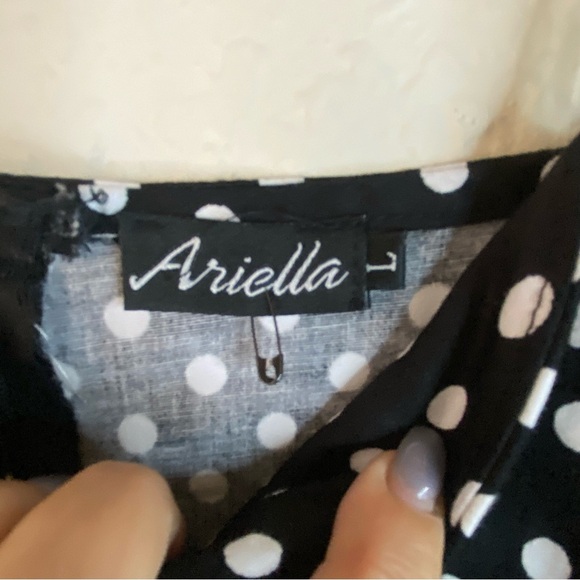 Ariella Rockabilly Pinup Retro Couture Polka Dot Black Cocktail Swing Dress SZ L - Picture 8 of 14